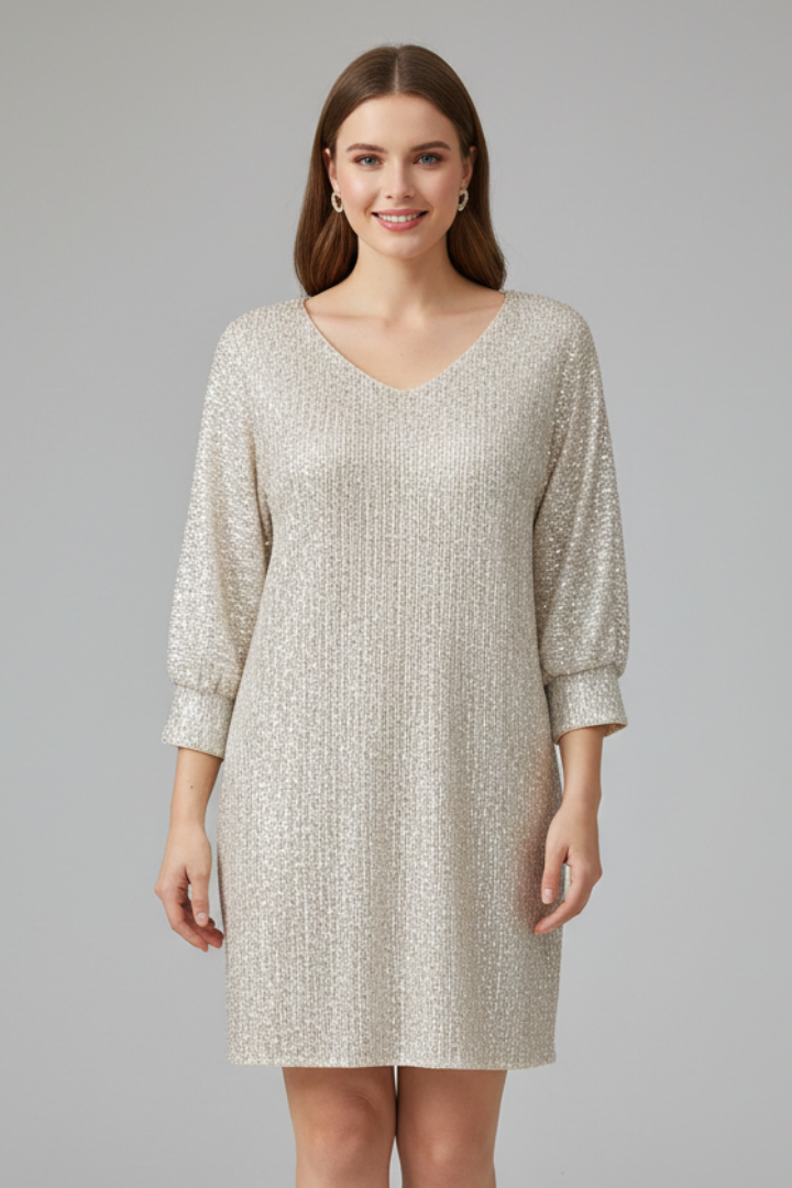 Women’s Mini Dress with Round Neck and Long Sleeves
