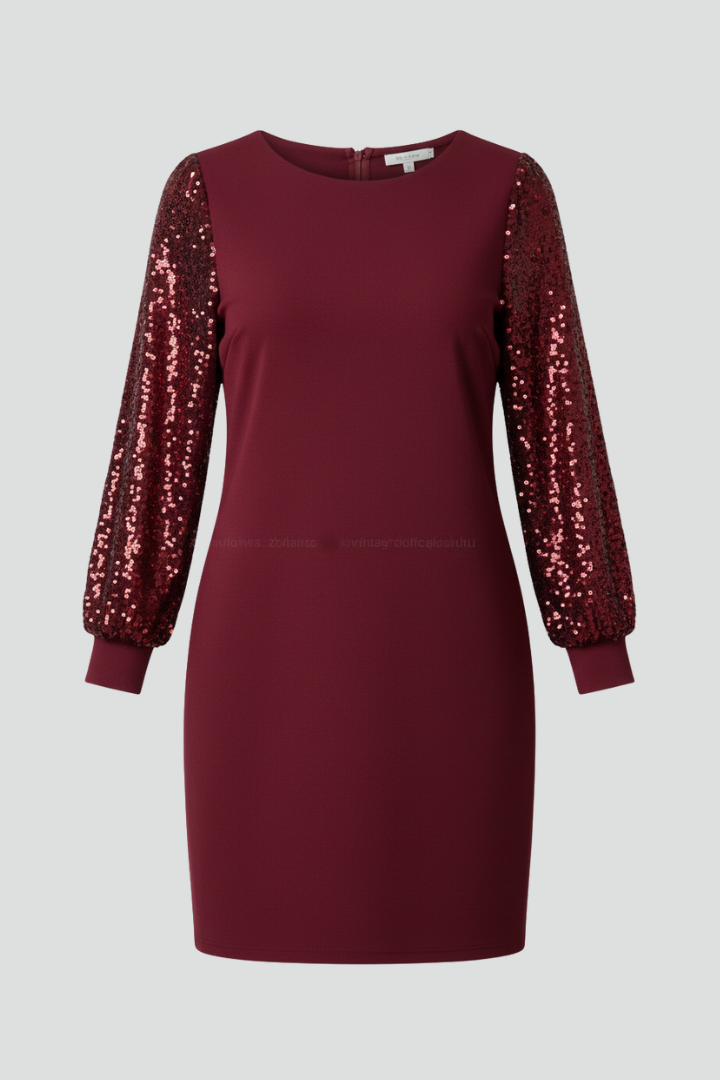 Women’s Mini Dress with Round Neckline and Long Sleeves