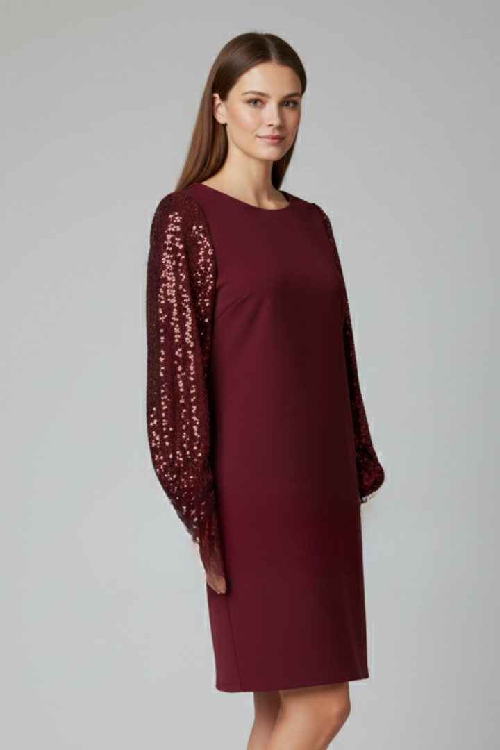 Women’s Mini Dress with Round Neckline and Long Sleeves