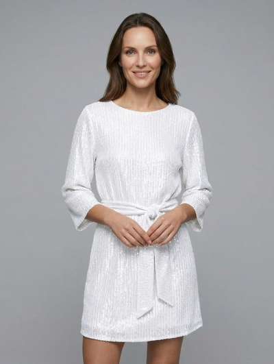 Women’s Mini Dress with Tie Waist and Long Sleeves