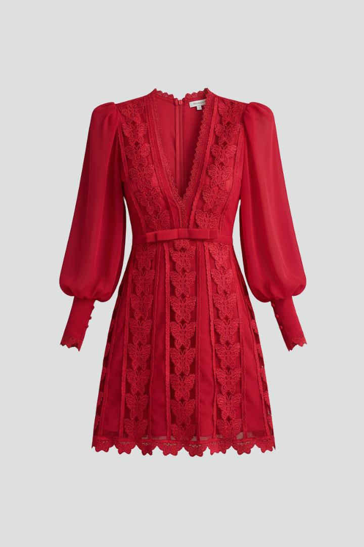 Women’s Mini Dress with V Neckline and Long Sleeves