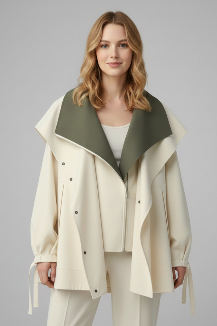 Women’s Oversized Jacket with Zip and Wide Collar