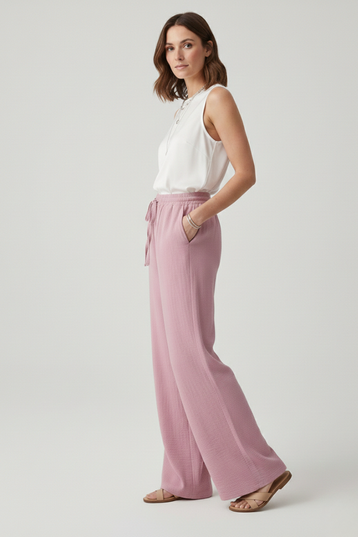 Women’s Palazzo Trousers with Drawstring Waist and Side Pockets
