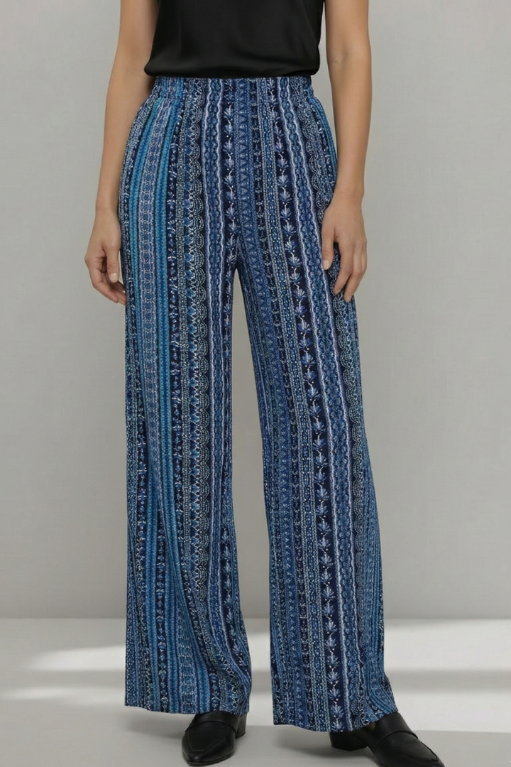 Women’s Palazzo Trousers with Elastic Waist and Graphic Pattern