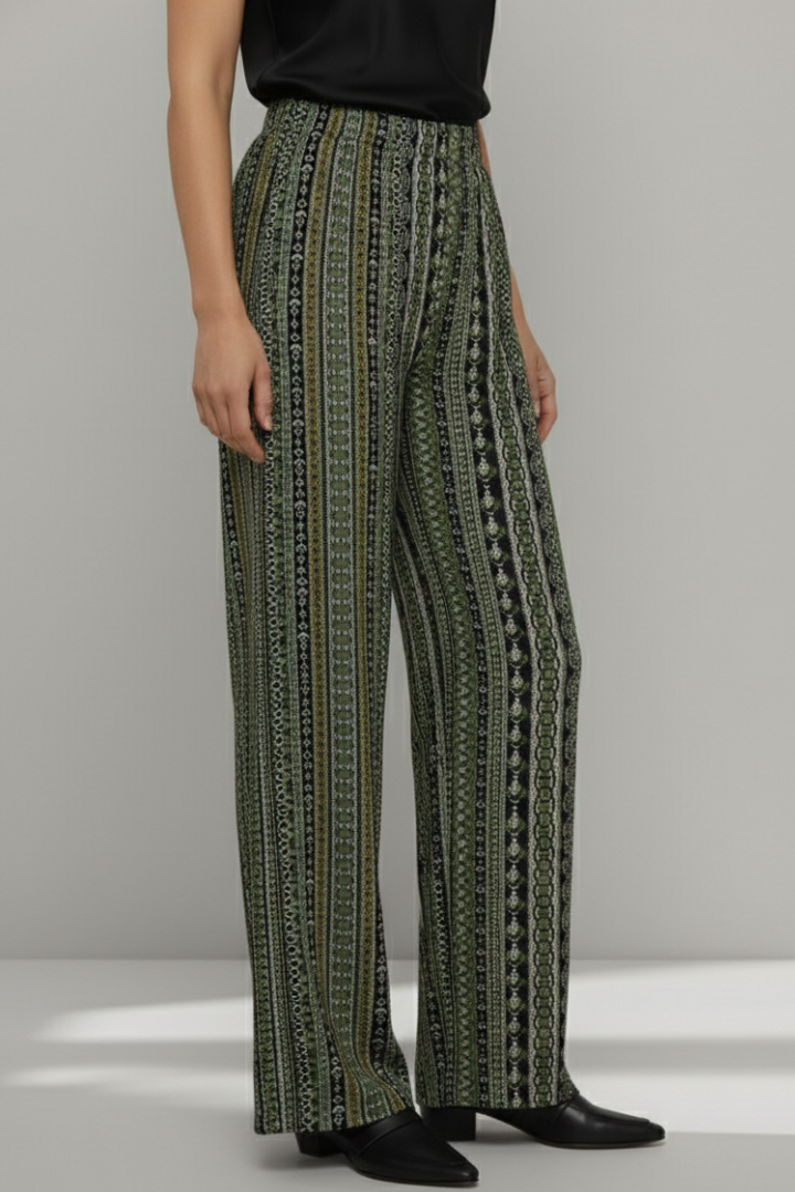 Women’s Palazzo Trousers with Elastic Waist and Graphic Pattern