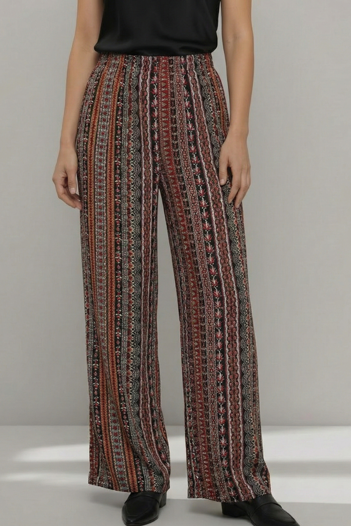 Women’s Palazzo Trousers with Elastic Waist and Graphic Pattern