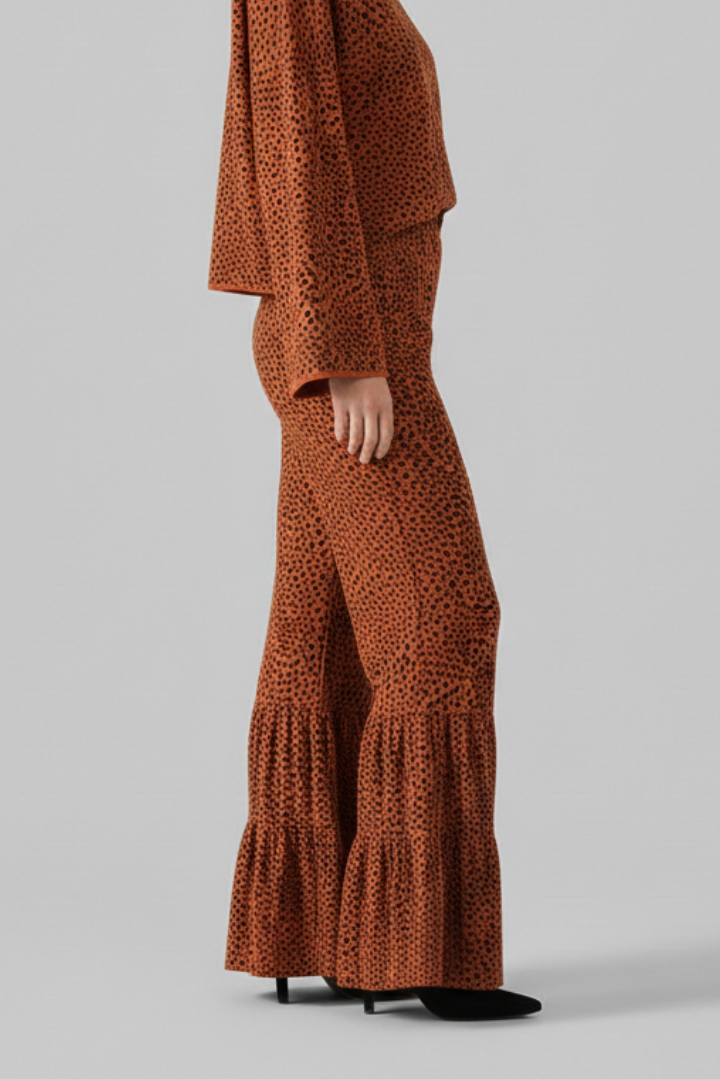Women’s Palazzo Trousers with Elastic Waist and Ruffle Hem