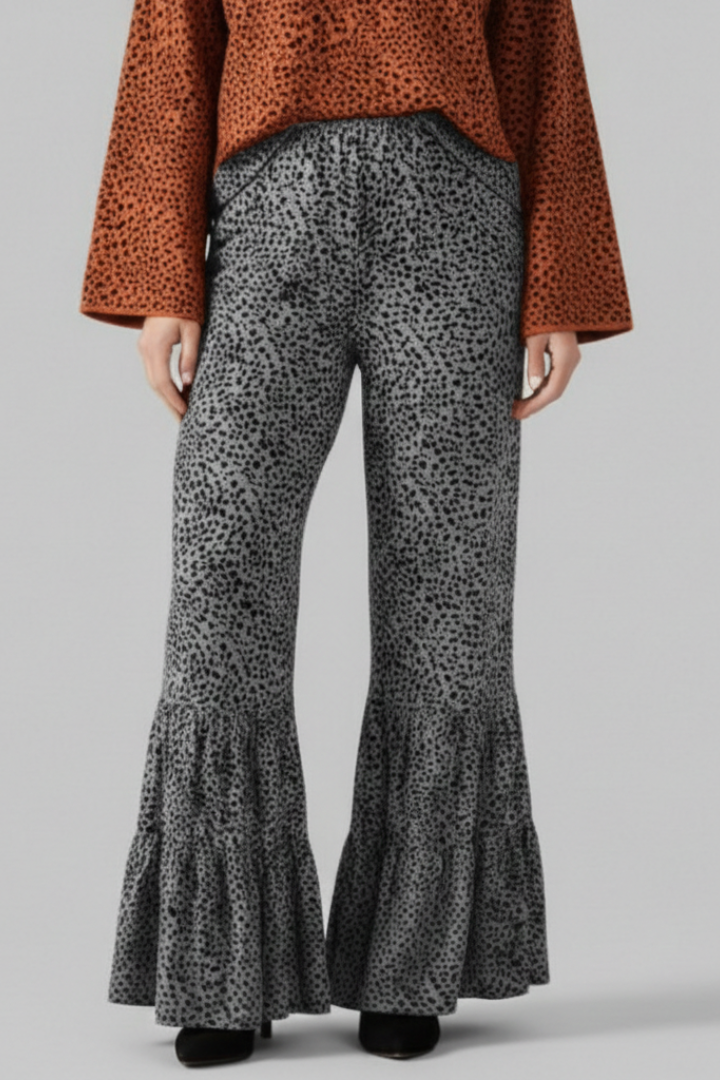 Women’s Palazzo Trousers with Elastic Waist and Ruffle Hem