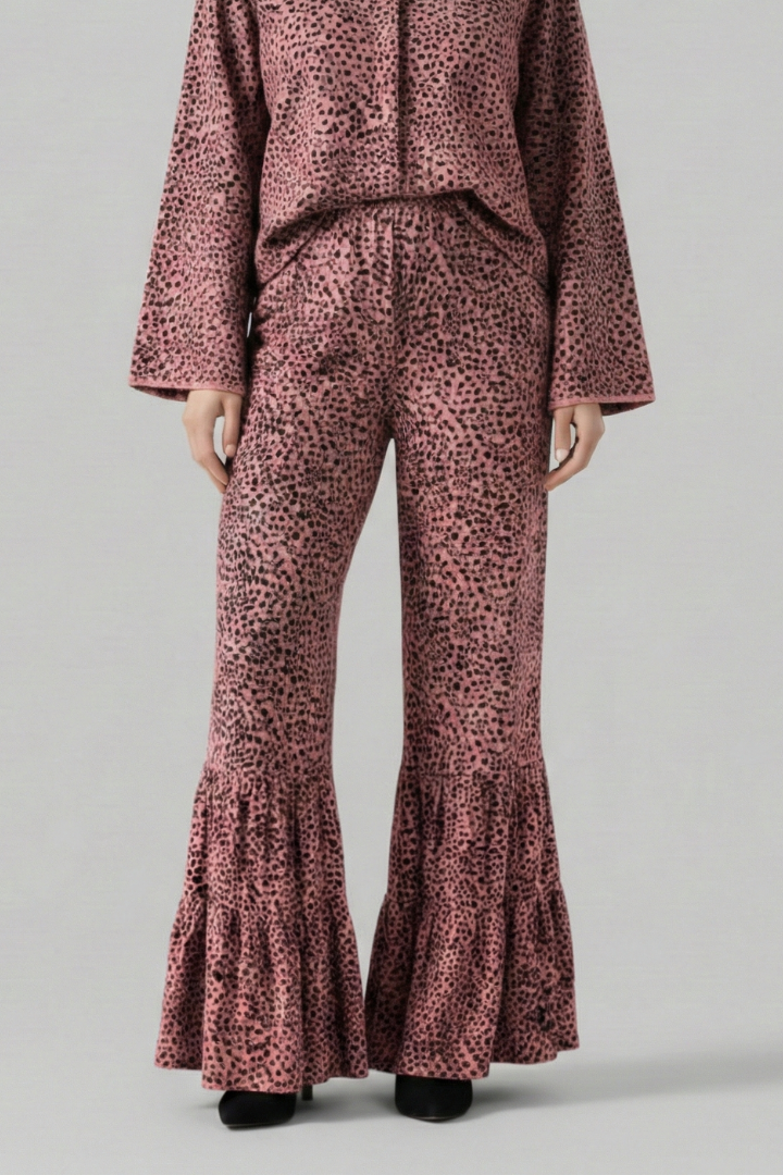 Women’s Palazzo Trousers with Elastic Waist and Ruffle Hem