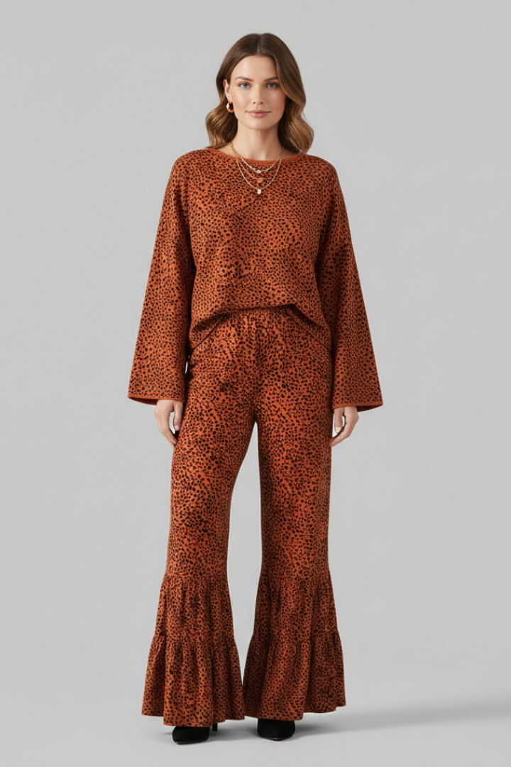 Women’s Palazzo Trousers with Elastic Waist and Ruffle Hem