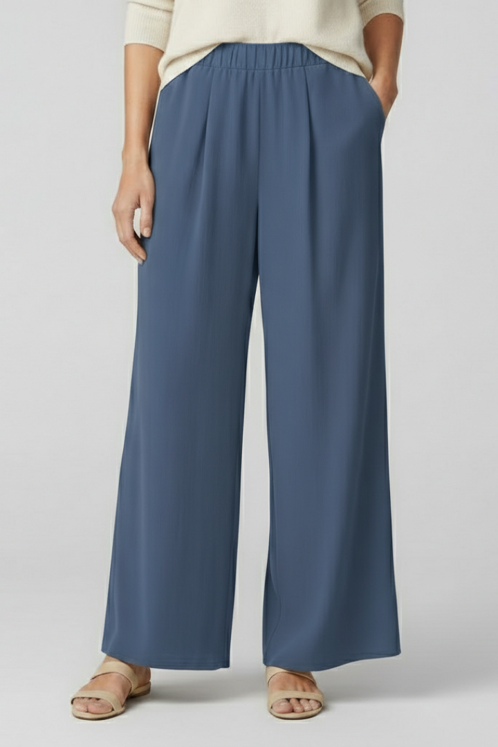 Women’s Palazzo Trousers with Elastic Waist and Side Pockets