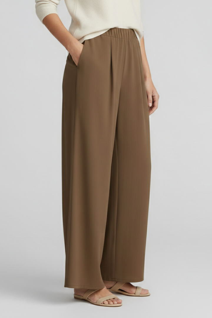 Women’s Palazzo Trousers with Elastic Waist and Side Pockets