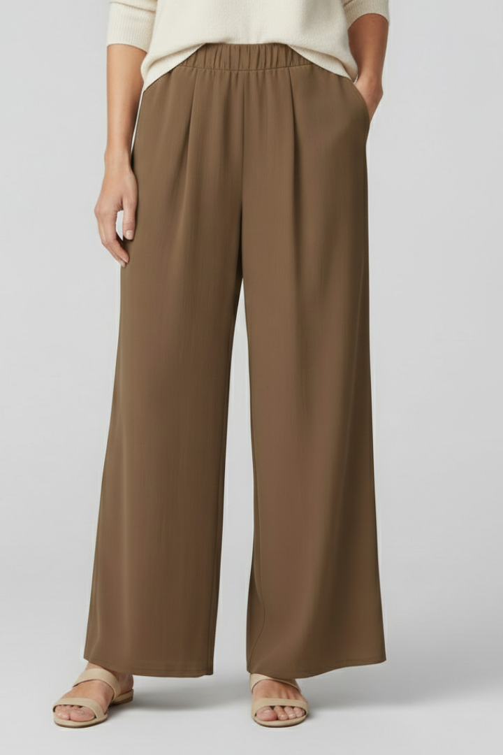Women’s Palazzo Trousers with Elastic Waist and Side Pockets