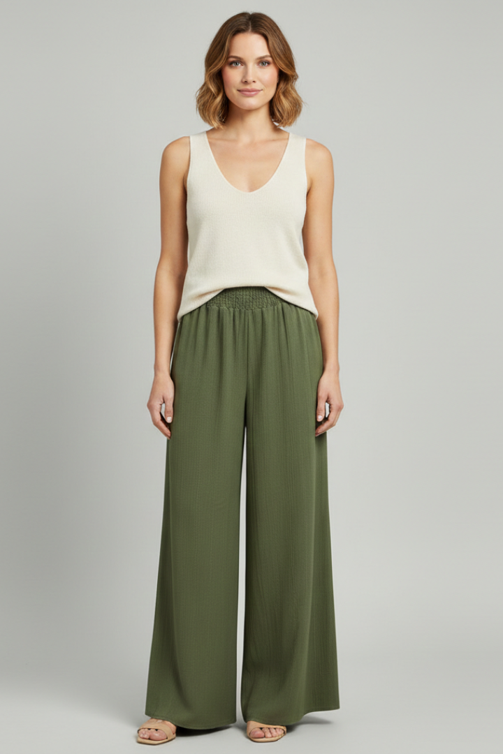 Women’s Palazzo Trousers with Elastic Waist and Wide Legs