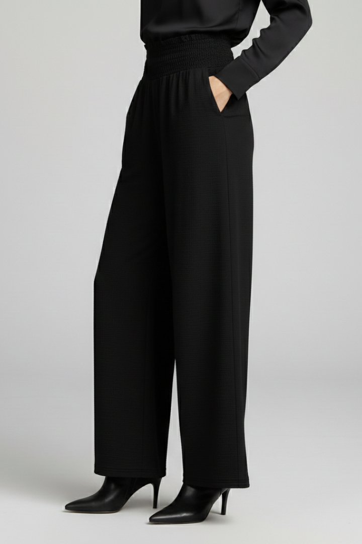 Women’s Palazzo Trousers with Side Slit and Drawstring Waist