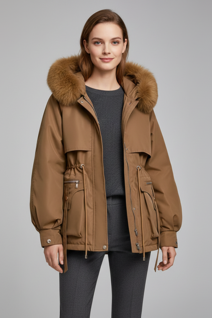 Women’s Parka Jacket with Hood and Drawcord