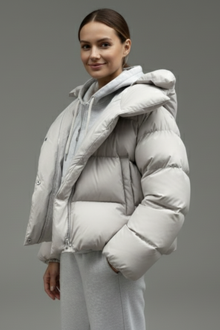 Women’s Puffer Jacket with Thick Padding and Shiny Finish