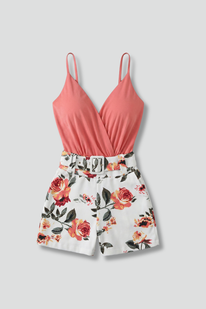 Women’s Romper Dress with V-Neck and Floral Print