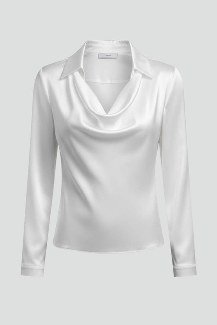 Women’s Blouse with Draped Collar and Long Sleeves