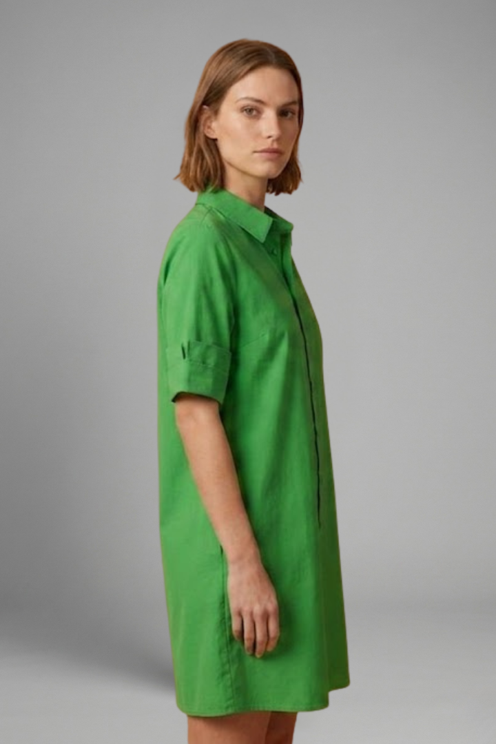 Women’s Shirt Dress with Button Closure and Side Pockets