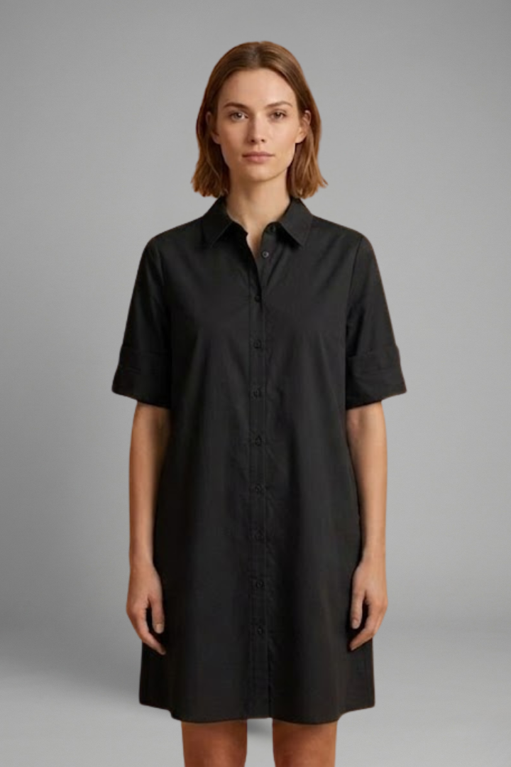 Women’s Shirt Dress with Button Closure and Side Pockets