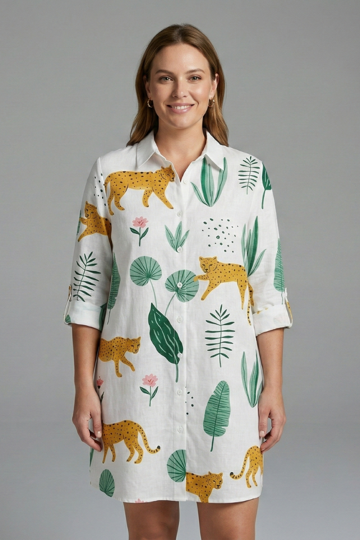 Women’s Shirt Dress with Collar and Long Sleeves