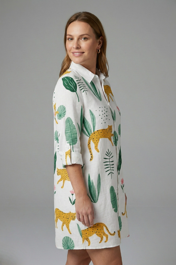 Women’s Shirt Dress with Collar and Long Sleeves