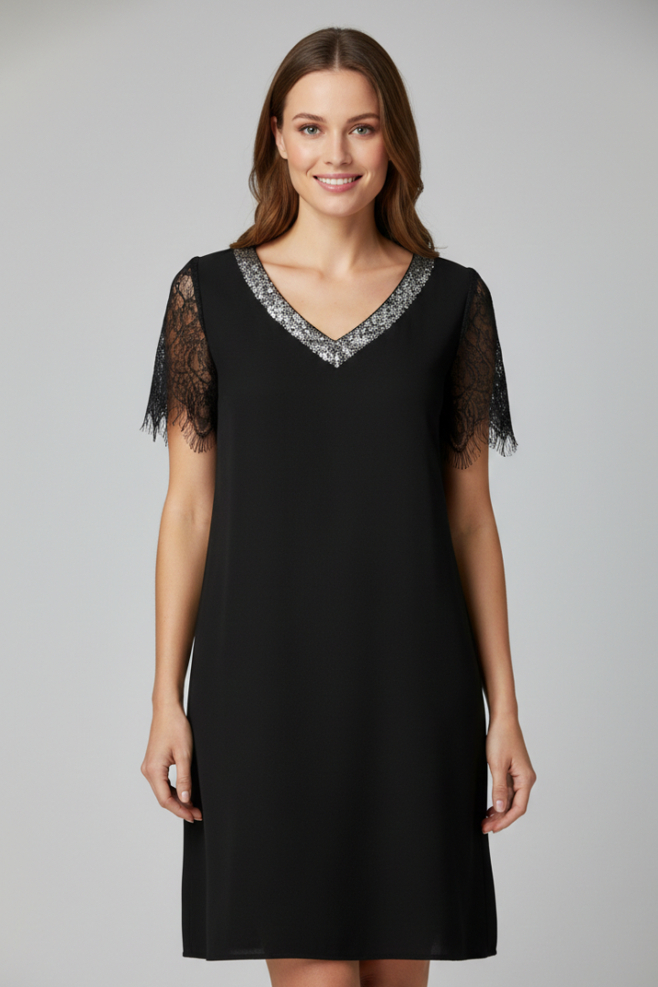 Women’s Short Dress with V Neckline and Sleeves