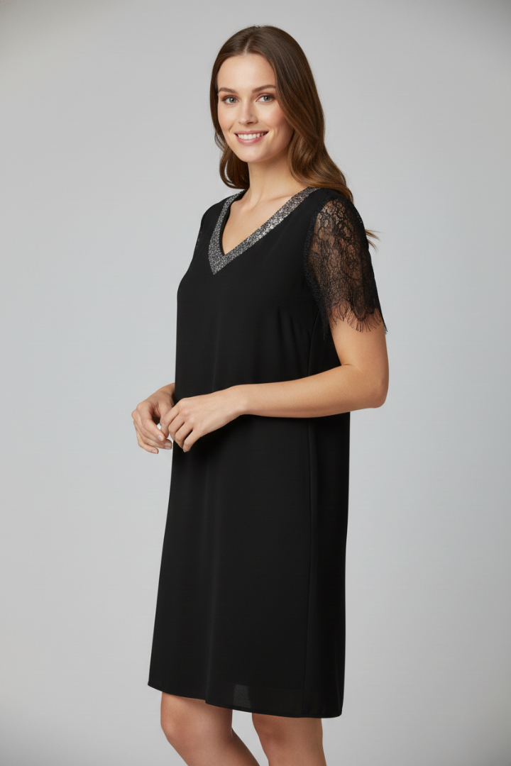 Women’s Short Dress with V Neckline and Sleeves