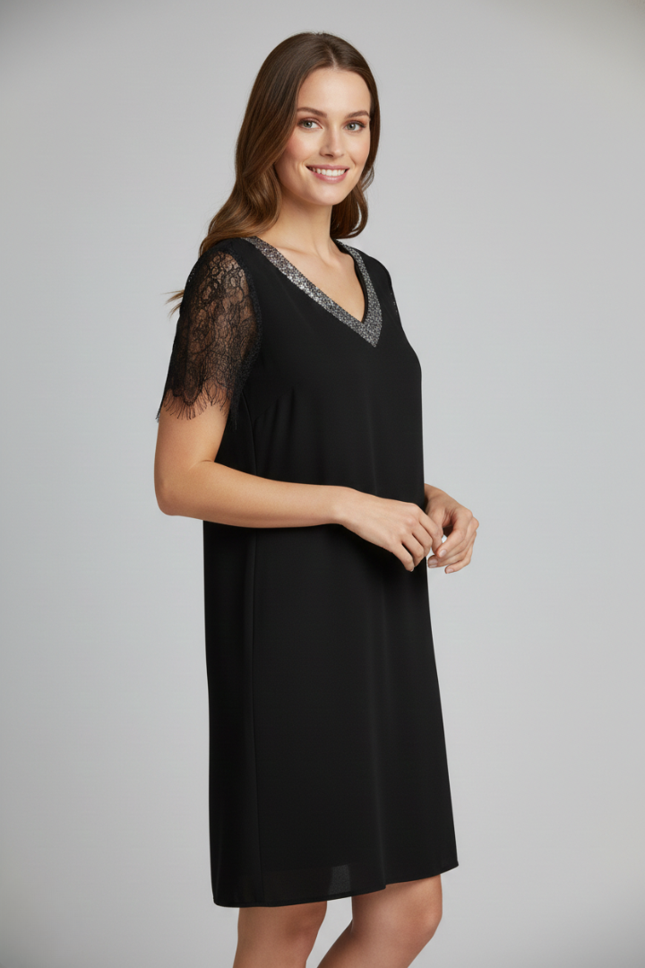 Women’s Short Dress with V Neckline and Sleeves