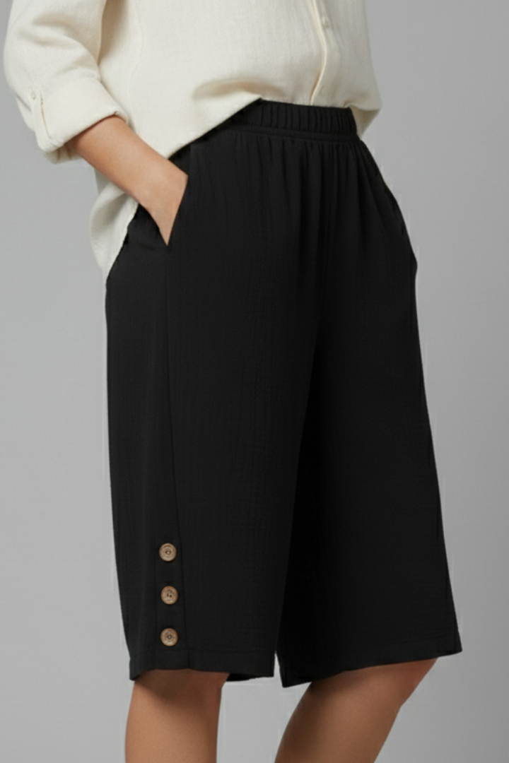Women’s Shorts with Elastic Waist and Button Detail