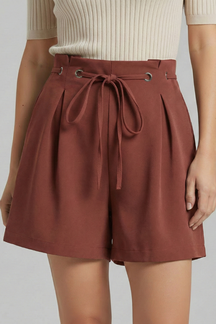 Women’s Shorts with Tie Waist and Pleated Front