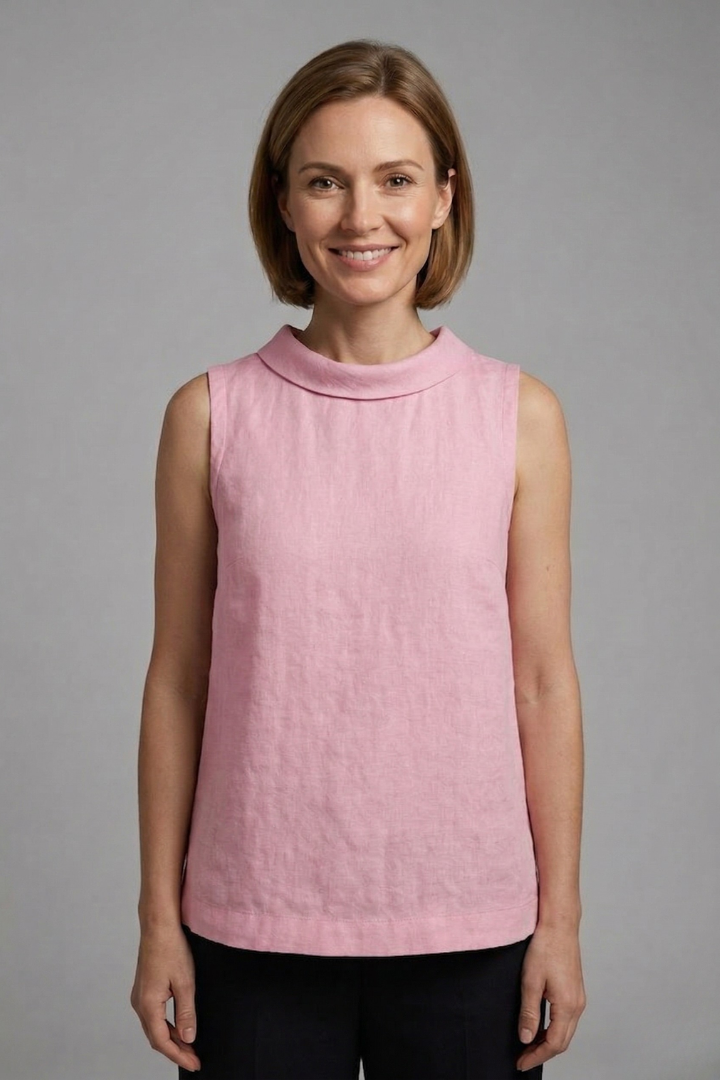 Women’s Sleeveless Top with Roll Neck and Straight Hem