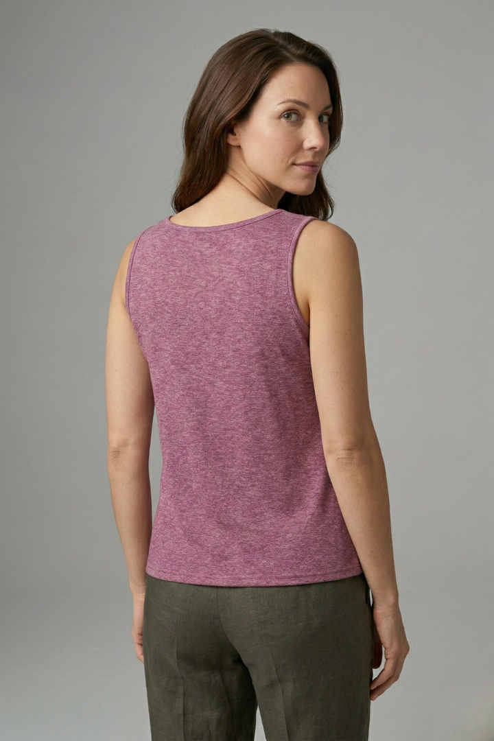 Women’s Sleeveless Top with Round Neck and Button Detail