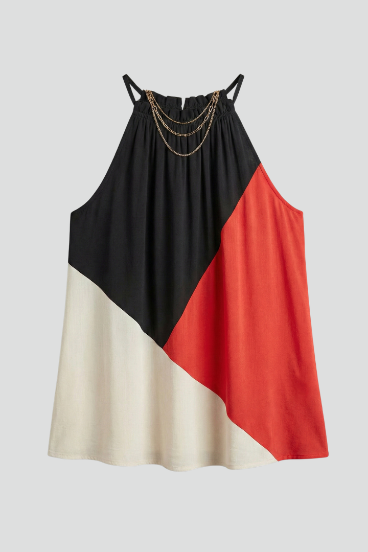 Women’s Sleeveless Top with Round Neck and Colour Block Panels