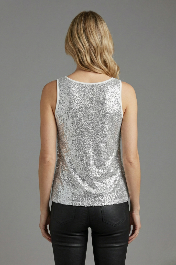 Women’s Sleeveless Top with Round Neck and Sequin Surface