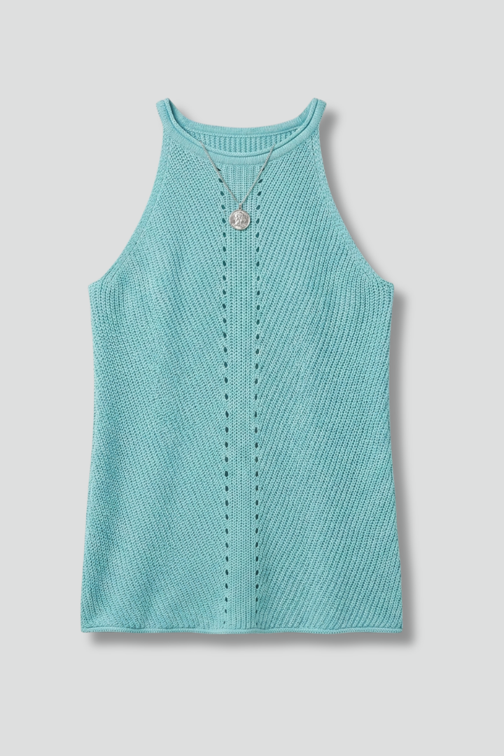 Women’s Sleeveless Top with Round Neck and Textured Surface