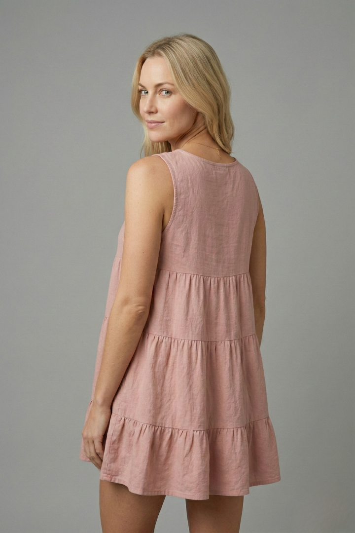 Women’s Sleeveless Top with Round Neck and Tiered Hem