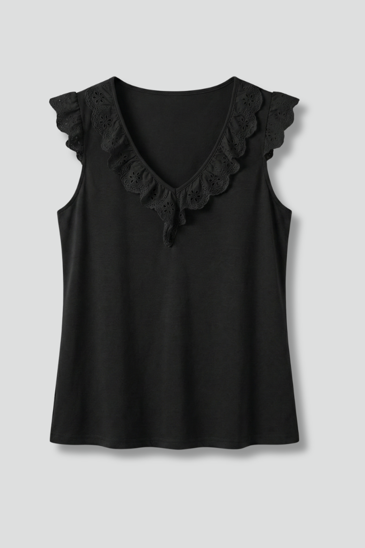 Women’s Sleeveless Top with V-Neck and Trim