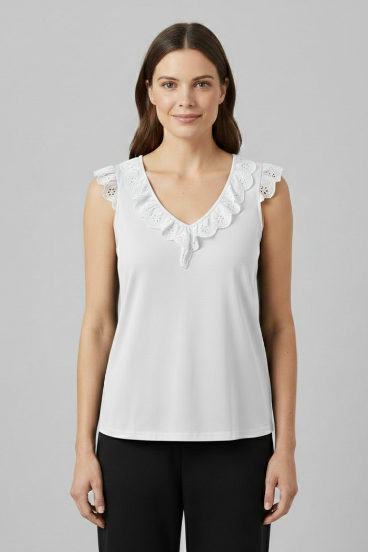 Women’s Sleeveless Top with V-Neck and Trim