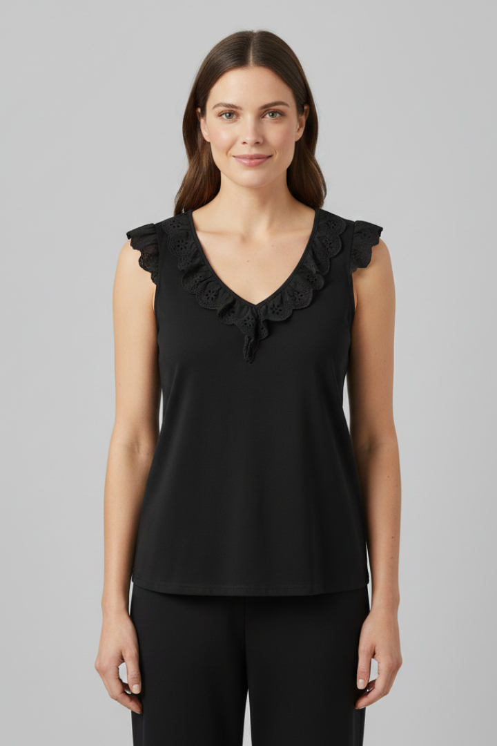 Women’s Sleeveless Top with V-Neck and Trim