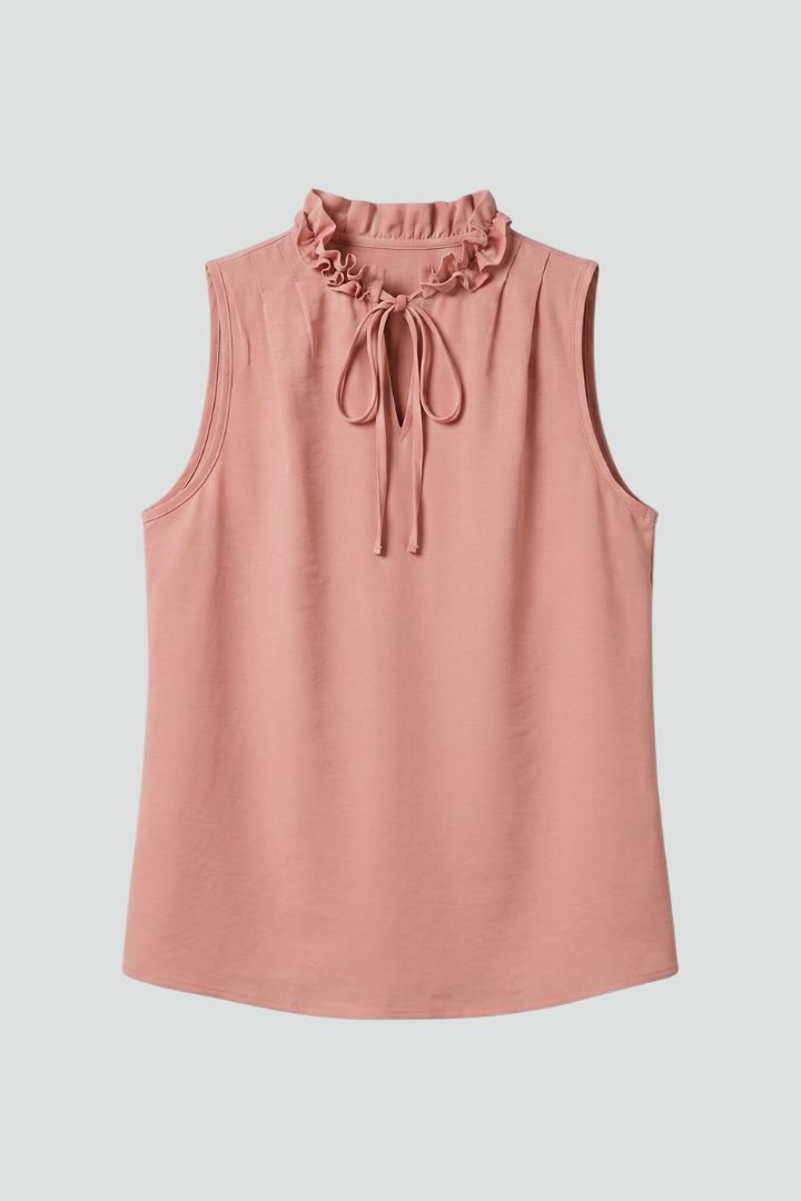 Women’s Sleeveless Top with V-Neck and Ruffle Detail