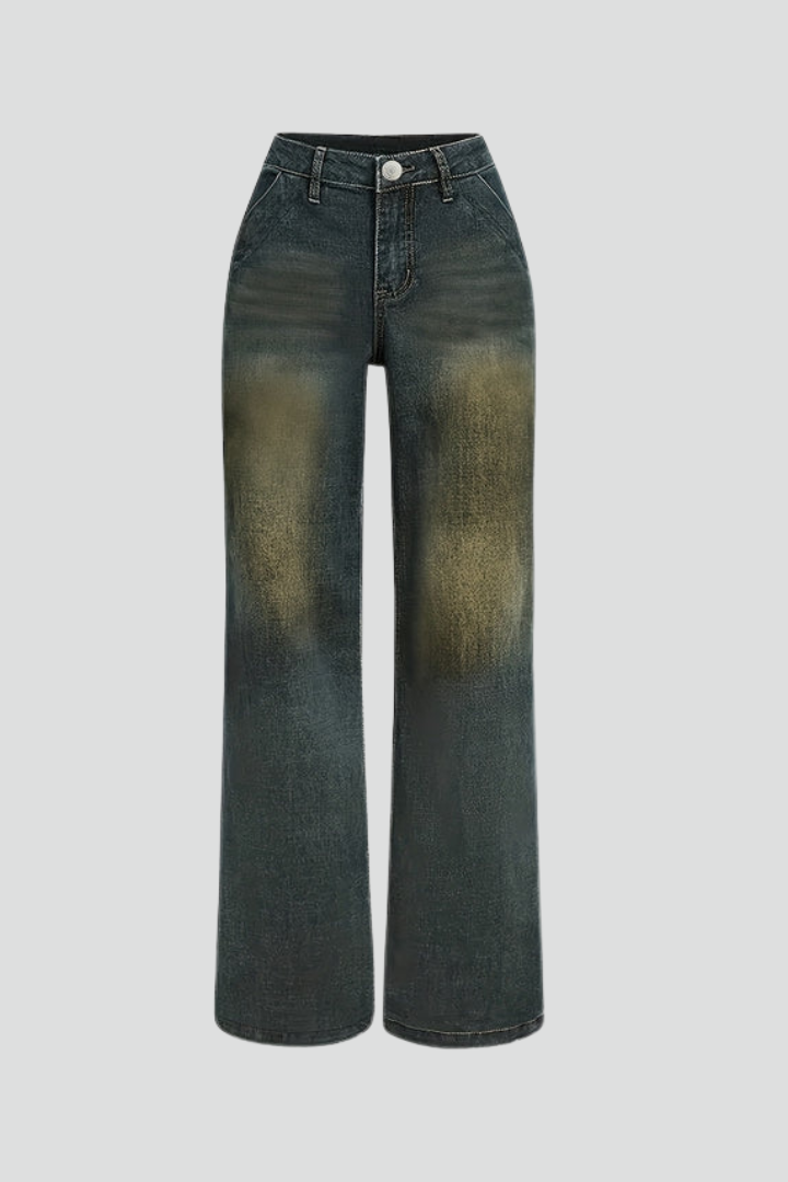 Women’s Straight-Leg Jeans with High Waist and Button Fly