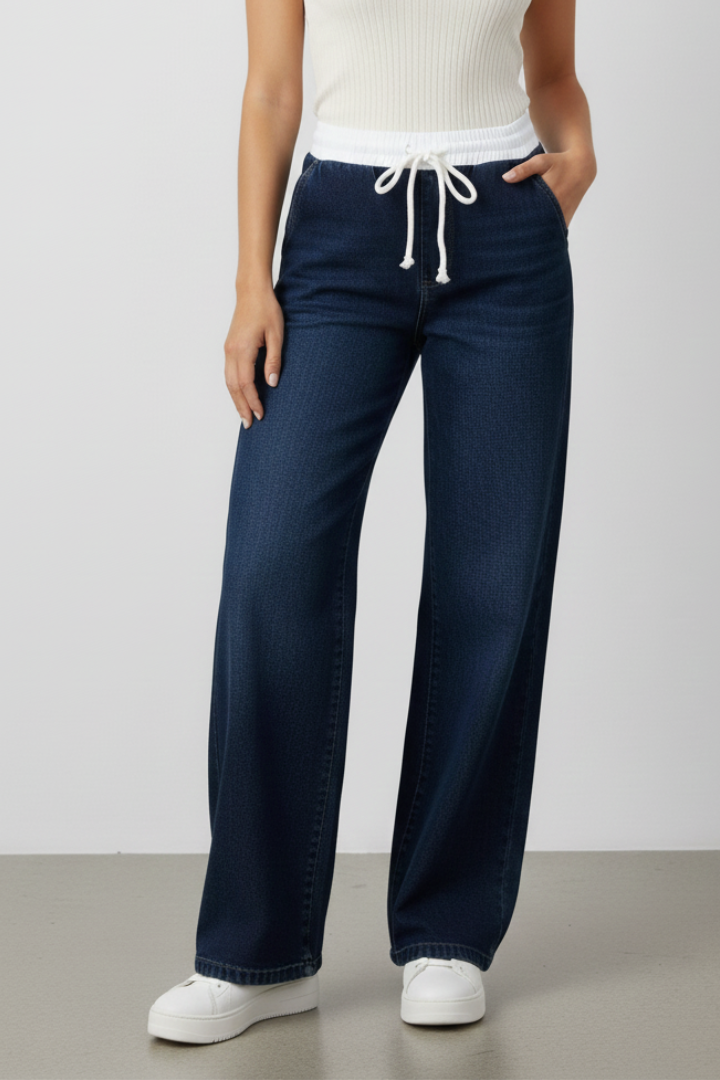 Women’s Straight-Leg Trousers with Elastic Waist and Drawstring