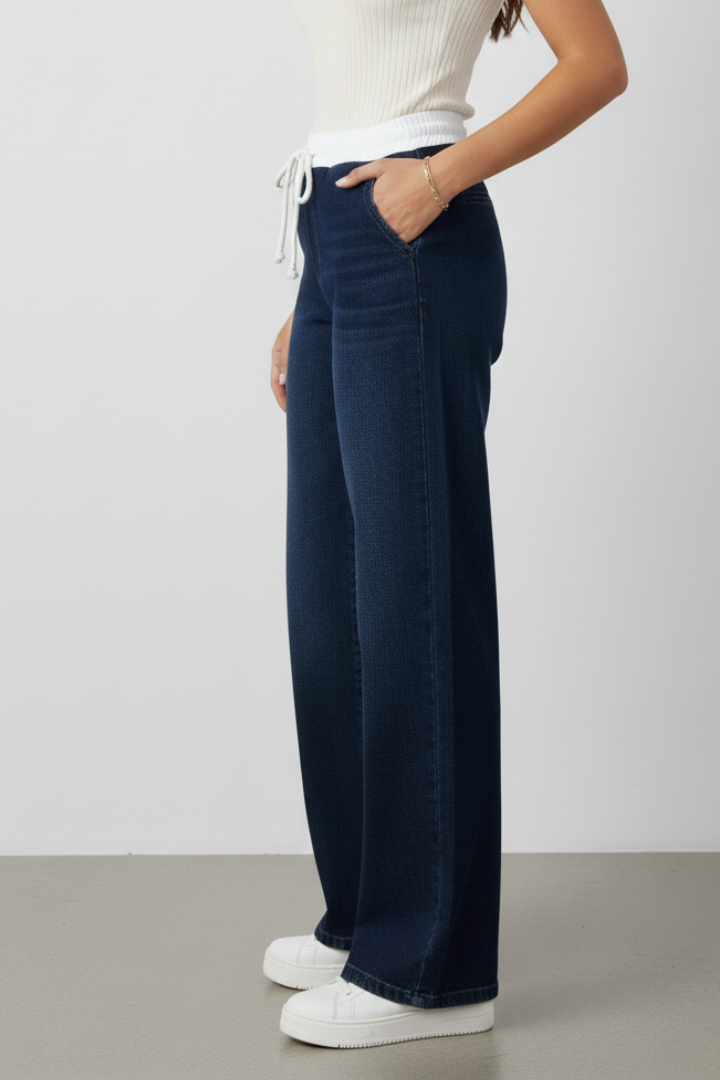 Women’s Straight-Leg Trousers with Elastic Waist and Drawstring