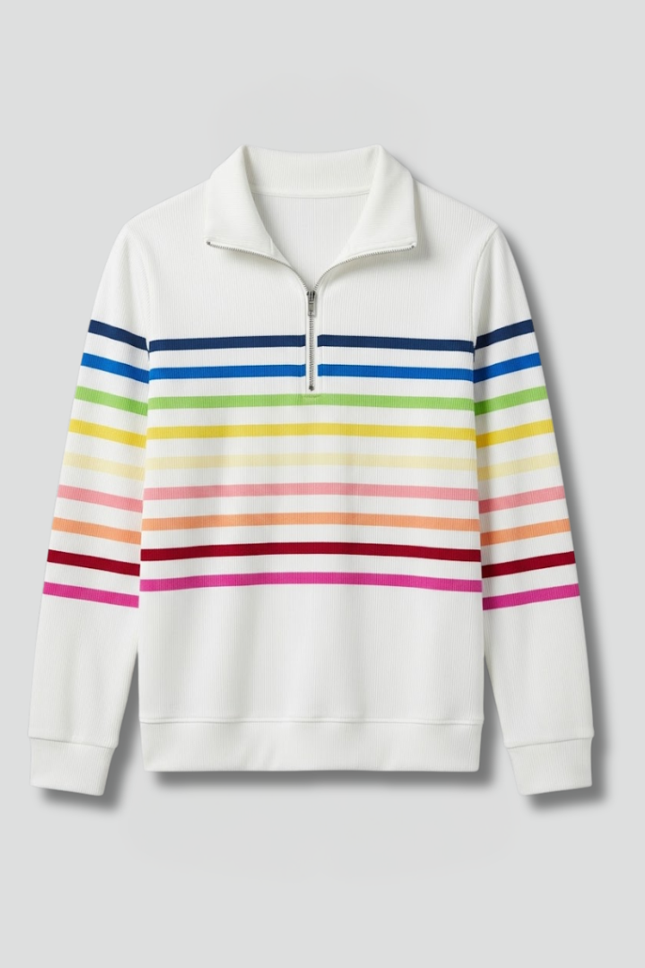 Women’s Sweatshirt with Half Zip and Striped Pattern