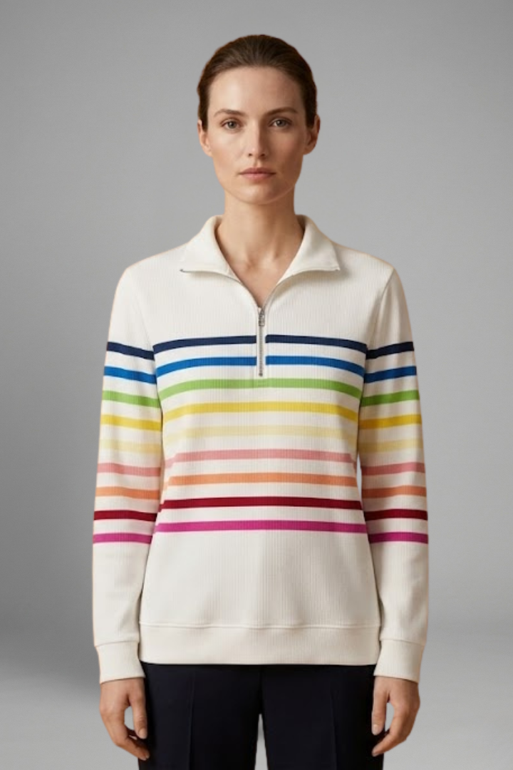 Women’s Sweatshirt with Half Zip and Striped Pattern
