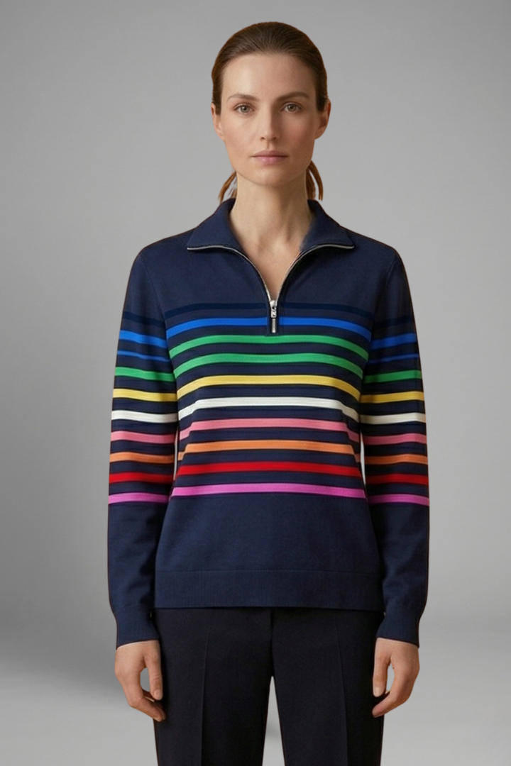 Women’s Sweatshirt with Half Zip and Striped Pattern