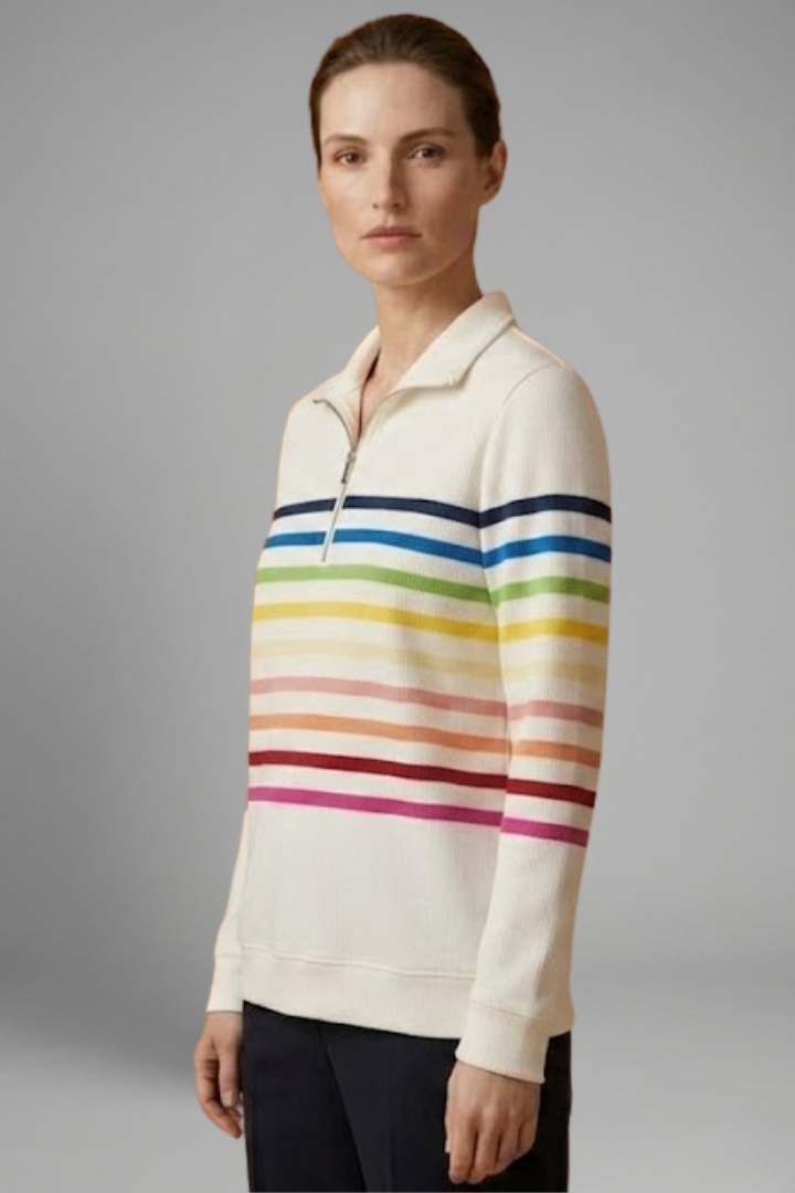 Women’s Sweatshirt with Half Zip and Striped Pattern