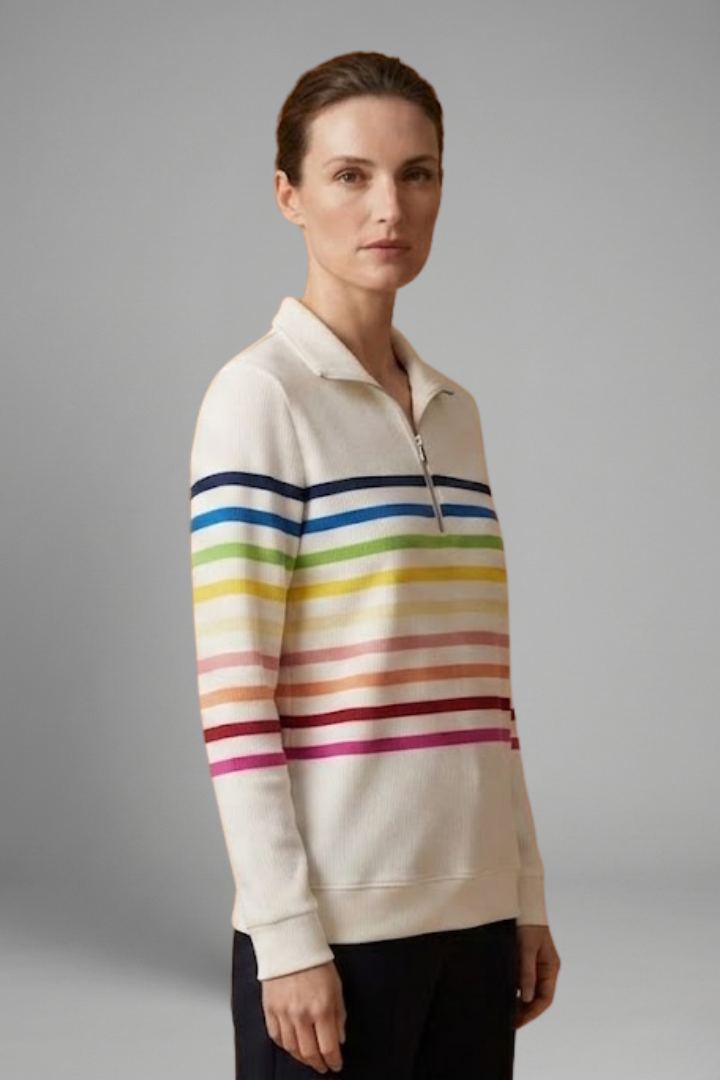 Women’s Sweatshirt with Half Zip and Striped Pattern
